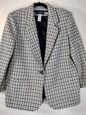 Vintage Sag Harbor Houndstooth Wool Blend Blazer; Oversized fit